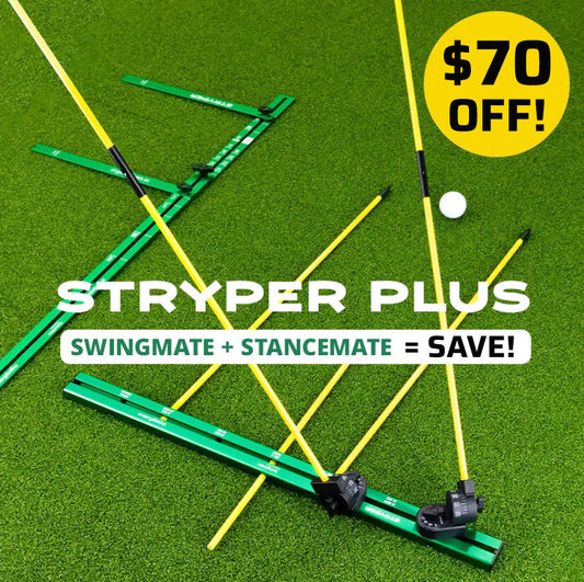Stryper Plus complete golf swing training system bundle including SwingMate and StanceMate training aids.